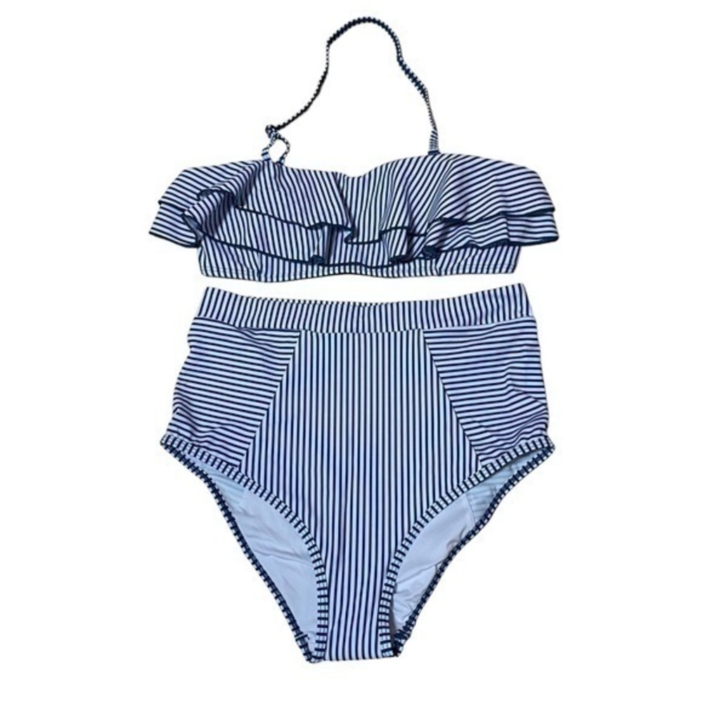 Misassy Flounce Bandeau Bikini Top With High Waisted Cheeky Swimsuit Bottom - M